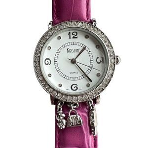 Kristine Womens‎ Quartz Wrist Watch Rhinestone/Charms Pink Japan Movement 8 in